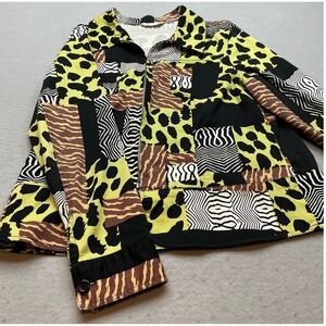 Animal Print Erin London Patchwork Zip Jacket Neon Yellow Brown‎ L Zebra Tiger